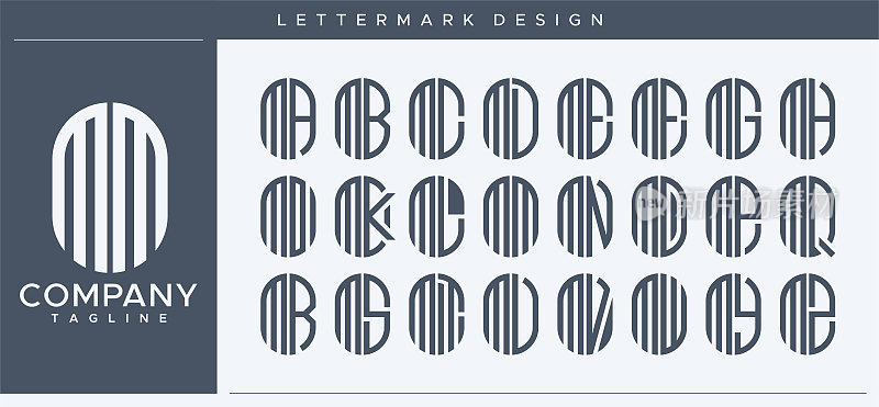 摘要管字母M标志设计。现代线胶囊MM M字母标志矢量模板。